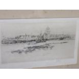WILLIAM WALCOTT, signed etching "The Thames", 3.5" x 7"