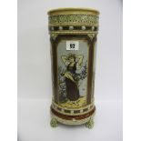 METTLACH, late 19th Century cylindrical 13" vase decorated with 4 panels of young lady portraits,