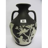 PORTLAND VASE, a Wedgwood basalt white stone ware relief replica of the Portand vase (some base