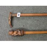 WALKING STICKS, ethnic monkey carved grip walking cane and carved horn birds head walking cane