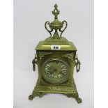 EDWARDIAN MANTLE CLOCK, an ornate brass case mantle clock with urn pediment and bell strike