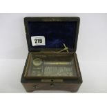 MUSICAL BOX, miniature parquetry cased musical box with key, 2.25" cylinder width