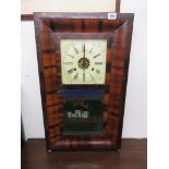 AMERICAN WALL CLOCK, mahogany cased wall clock by E N Welch with Baltimore Cemetary glass panel