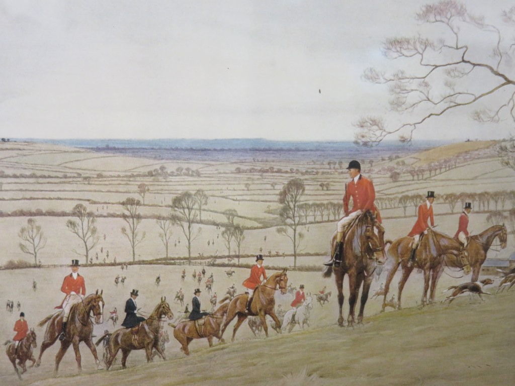 CECIL ALDIN, colour hunting print, "The Warwickshire at Shuckburgh" and 1 other hunting print