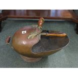 SCUTTLE, an attractive copper, foliate handled coal scuttle with matching scoop