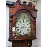19TH CENTURY LONG CASE CLOCK, 8 day movement cross banded mahogany long case clock with painted