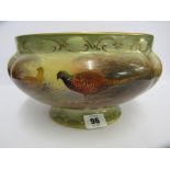 CROWN DEVON, peacock pattern decorated pedestal fruit bowl