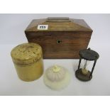 TEA CADDY, Victorian rosewood tea caddy, also treen powder bowl canister and egg timer