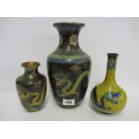 CLOISONNE, 3 Chinese cloisonne vases including yellow ground dragon vase (some faults)