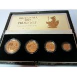 GOLD PROOF COIN SET, Britannia 1987, 4 proof coin set no 03562, £100 1oz coin, £50 1/2oz coin, £25