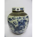 ORIENTAL CERAMICS, crackle glaze lidded ginger jar decorated with 2 fabulous dragons, 9" high