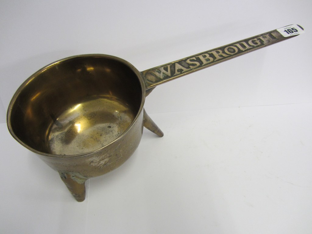 GEORGIAN METALWARE, a long handled bronze skillet named "Wasbrough"