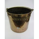 METAL WARE, a riveted copper swing handled coal bucket