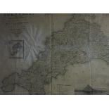 CORNISH MAP, early 19th Century engraving "County of Cornwall" by C & J Greenwood, 24" x 27"