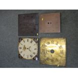 ANTIQUE CLOCK FACES, 2 early Victorian square clock faces and 2 other later clock faces