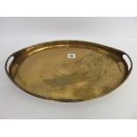 CRAFTED COPPER, Arts and Craft design, oval twin handled tray, 17.5" width