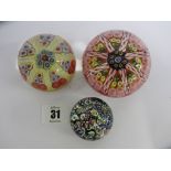 PAPERWEIGHTS, Clichy-style scrambled miniature paperweight; also Stratherne millefiori design