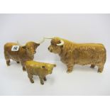 BESWICK CATTLE, a trio of Highland Bull ,Cow and Calf