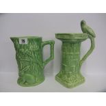 WADE, rabbit design green glaze jug and similar bird bath design green glaze jug