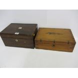 DOCUMENT BOXES, brass banded Victorian document box, also 19th Century rosewood jewel box and oval