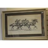 Original drawing of 4 horses racing by R