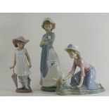3 Nao Lladro girl figurines. Largest is