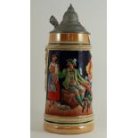 A continental pottery stein tankard with