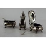 George 5th silver 3 piece cruet set - ja