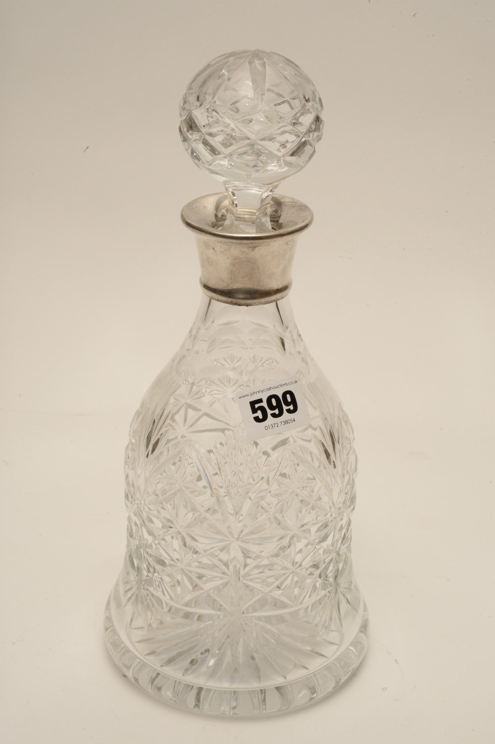 Glass decanter silver collar marked 925