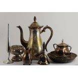 A Quantity of silver plate to include a teapot, milk jug, bell, stem vase, wine coaster, etc...