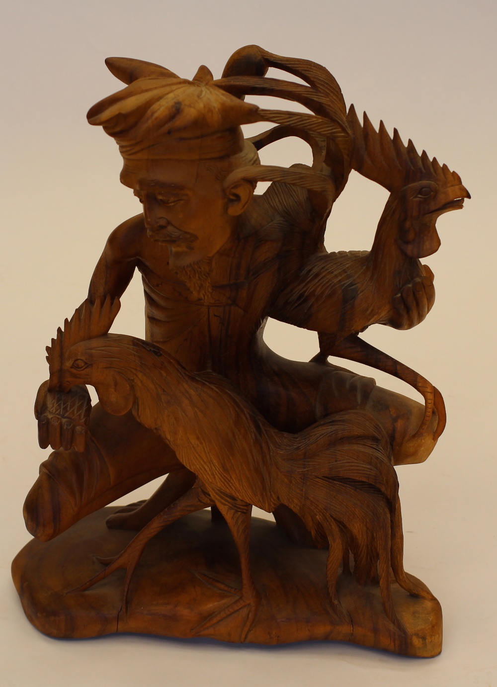 A large Balinese carved wood figure on Man with 2 large birds - Image 2 of 2