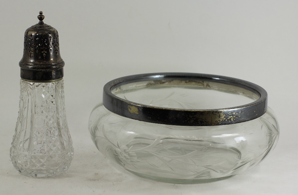 NO RESERVE - EPNS glass bowl and sugar sifter