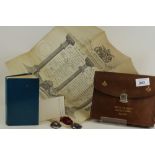 A collection of Masonic Ephemera to include a personalised leather purse for 'Bro.H.J.R.