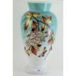 Victorian opalyne glass vase hand painted - blossums and insects