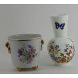 A german ceramic flower pot and a small Aynsley vase both with floral decoration