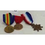 3 World War 1 Medals with photocopy of Records.