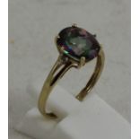 9ct yellow gold ring with purple/green stone. Size: P. Total weight: 1.8g
