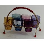 6 coloured shot glasses in stand