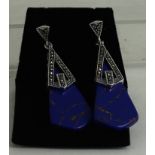 A pair of Silver and lapis Lazuli art deco style earrings