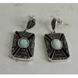 A pair of silver opalite and onyx art deco shaped earrings