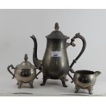 A Silver plate 3 piece tea set to include a tea pot,