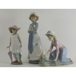 3 Nao Lladro girl figurines. Largest is 10" high. 1 AF.