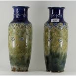 A pair of Royal Doulton Vases with green and blue floral pattern