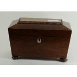 19th century Rosewood sarcophagus shaped 2 compartment tea caddy