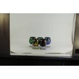 5 colourful Brandy glasses with silver overlay