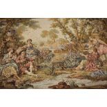 A large machine embroided wall hanging depicting a classical 18th Century fishing scene