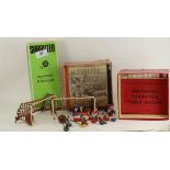 Early 1950s Subbuteo Table soccer by P A Adolph containing 2 goals with wire frames,