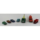 A collection of MatchBox vehicle toys including lotus,