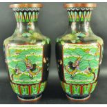 A LARGE PAIR OF CHINESE CLOISONNE VASES, circa 1900, each decorated with panels of dragons and of