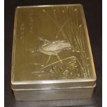 A GOOD QUALITY JAPANESE MEIJI PERIOD MIXED METAL BOX & COVER, the cover finely decorated with a pond